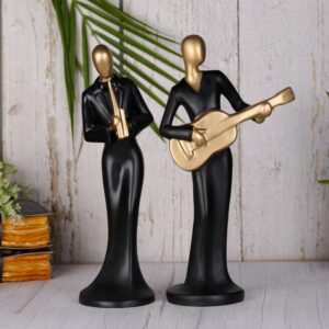 Set of Two Musical Lady Playing Guitar and Clarinet- Black
