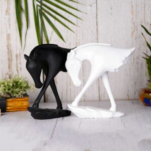 Set of 2 Half Horse Showpieces Elegant Black and White