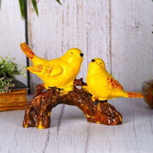 Birds Sitting On Tree Branch Figurine Sparrow Pair Showpiece - Yellow