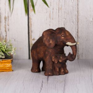 Brown Poly Resin Mother & Baby Elephant