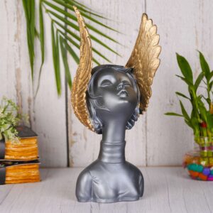 Grey & Golden Fairy Lady Statue Lucky Home Dcor Matte Finish