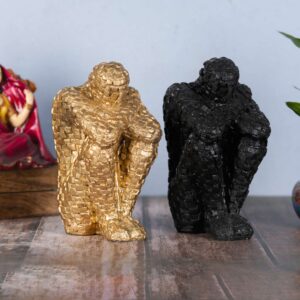Set of two Black & Golden Thinker Statue Intriguing Sitting Man Figurine