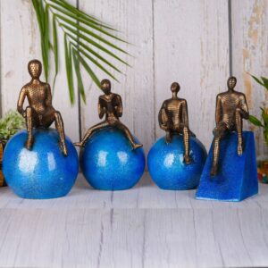Abstract Resin Man Sitting Ball Figurine Set of 4