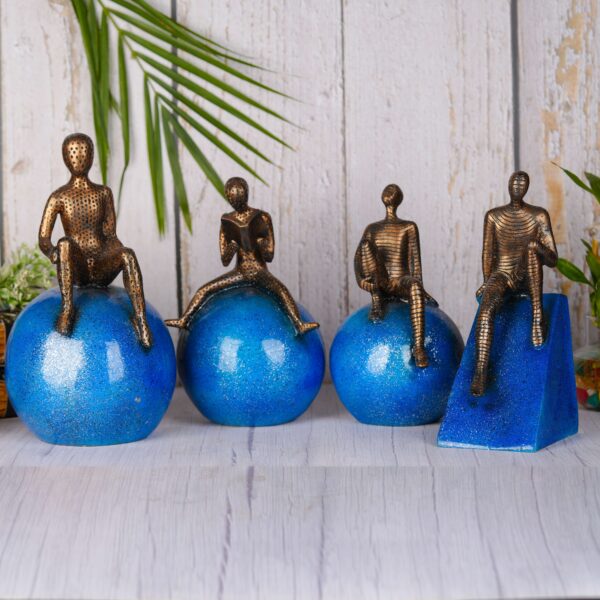 Abstract Resin Man Sitting Ball Figurine Set of 4