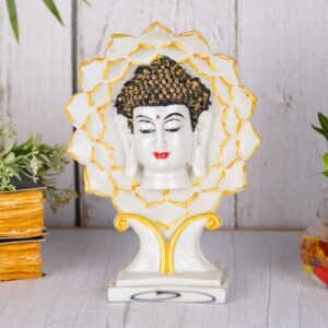 Sunface Buddha Face Statues for Living Room - 10 inch (White)