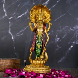 Polyresin Lord Vishnu Statue Idol Murti Standing on Lotus Base with Sheshnag