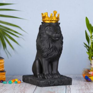 Lion Statue with Gold Crown - Black