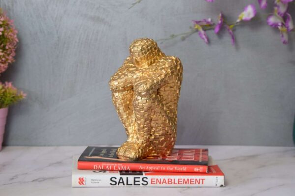 Golden Thinker Statue Intriguing Sitting Man Figurine