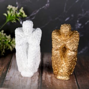 Set of two White & Golden Thinker Statue Intriguing Sitting Man Figurine