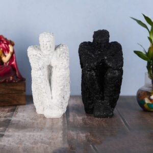 Set of two Black & White Thinker Statue Intriguing Sitting Man Figurine