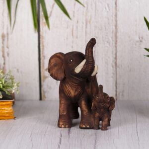 Brown Poly Resin Mother & Baby Elephant - Set of 1