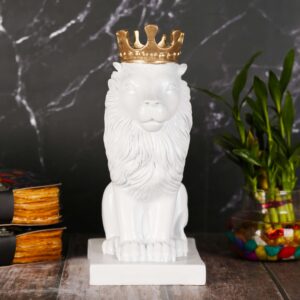 Lion Statue with Gold Crown - White