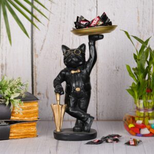 Cool Dog Showpiece with Plate - Black Golden