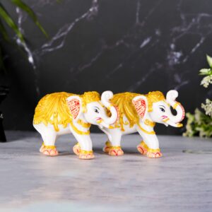 Elephant Statue White and Golden Decoration Set Of 2