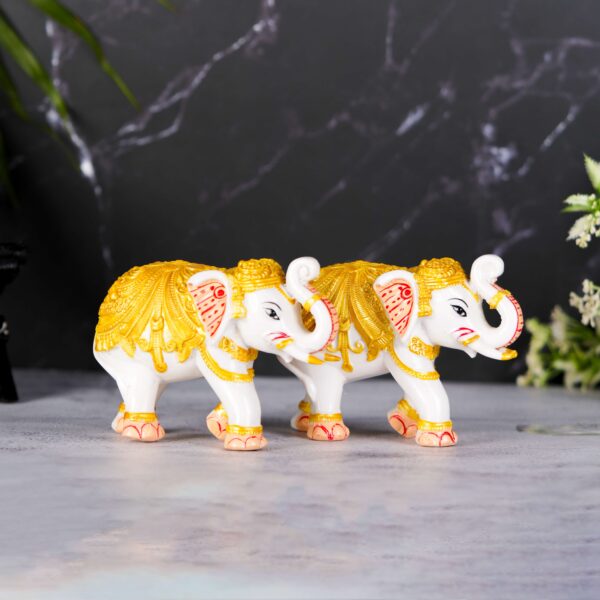 Elephant Statue White and Golden Decoration Set Of 2