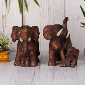Brown Poly Resin Mother & Baby Elephant - Set of 2