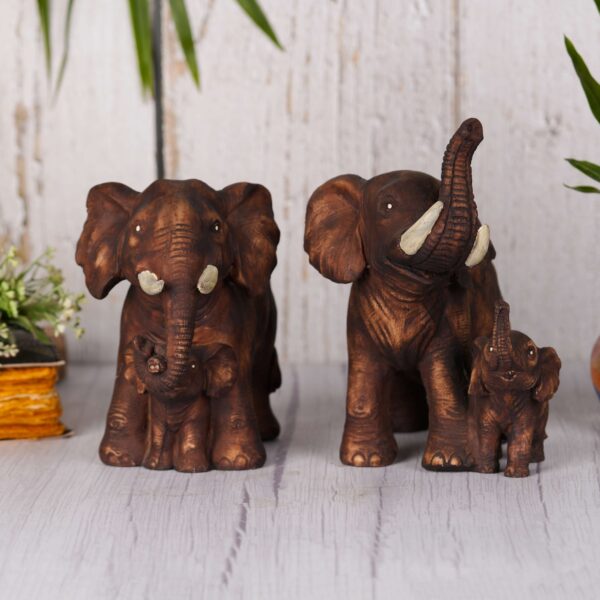 Brown Poly Resin Mother & Baby Elephant - Set of 2