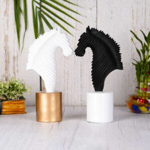 Set of 2 Half Lining Horse Showpieces Elegant Black and White