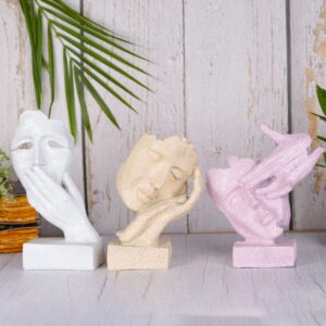 Set of 3 Human Face Statue Artifacts for Home decor