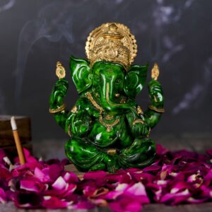 Green Polyresin Sitting Ganesha Idol