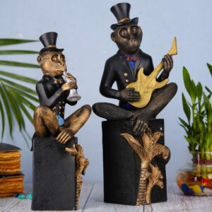 Set of two Musical Monkey Playing Guitar and Clarinet