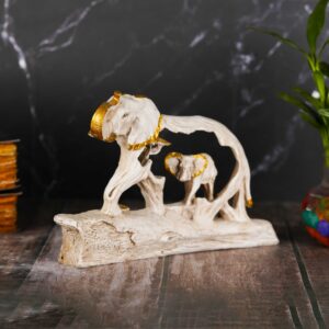 Mother and Child Elephant Showpiece On Wooden