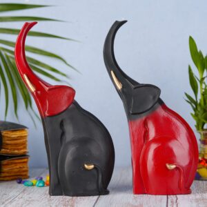 Elephant Statue  Red And Black-Set Of 2