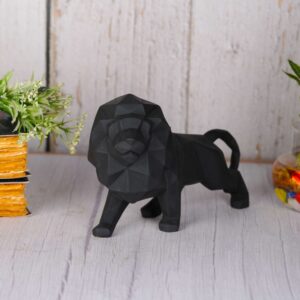 Lion Sculpture, Resin Animal Figurine - Black